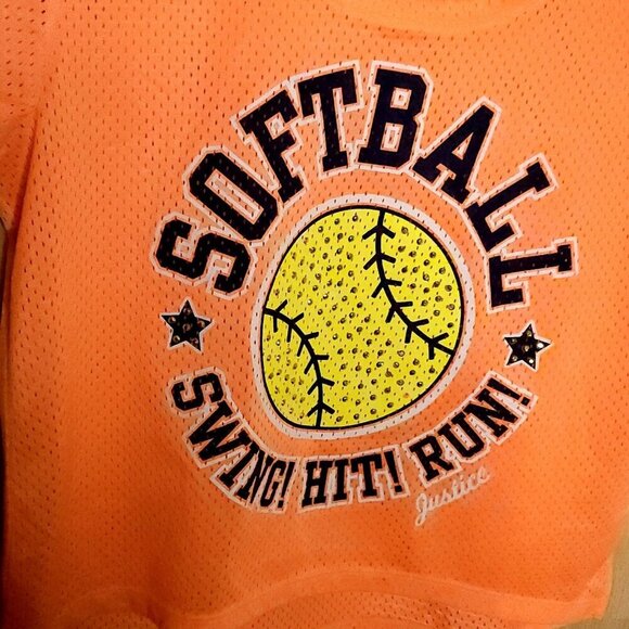 Justice Girls Neon Orange Softball Sport Mesh Top - Picture 3 of 4